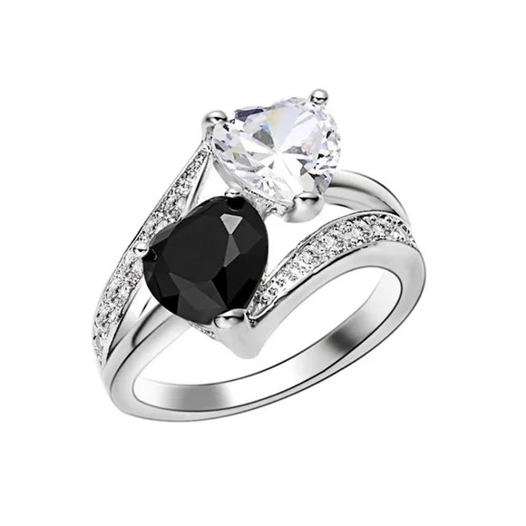 Heart Ring 2 heart stones Clear and Black Zircon Stones NWT - Picture 2 of 3